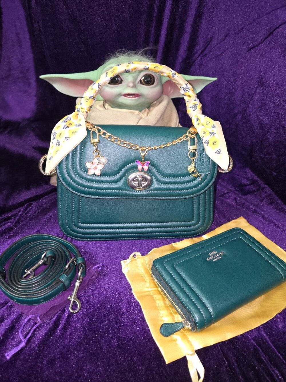 Coach Marlie Top Handle Satchel & Wallet In Pearl Metallic Ivy - New